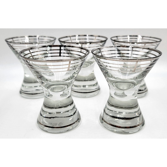 Dorothy Thorpe Style Platinum Silver Band Thick Shot Glasses Set of 5 - Picture 1 of 9